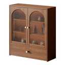 RZGZKLSH Arched Bamboo Countertop Cabinet Acrylic Doors with Storage Drawer