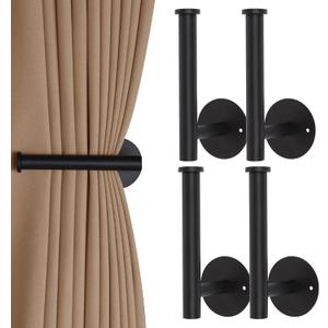 4 Pack Curtain Holdbacks No Drill Curtain Tiebacks Self-Adhesive or Screw-in Curtain Holdbacks Curtain Pull Backs Curtain Hooks Curtain Holders Curtain Tie Backs for Curtains (4, Black)