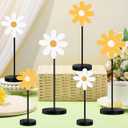Geetery 6 Pieces Wooden Daisy Decor Boho Table Decorations Daisy Tiered Tray Sign Floral Table Centerpiece Standing Tabletop Decor for Nursery Shelf Party Baby Shower Decorations(Yellow Series)