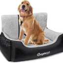 BurgeonNest Dog Car Seat for Medium/Large Dogs Under 55 lbs, Soft Pet Car Travel Home Bed, Fully Detachable and Washable Booster Carseats with Storage Pockets and ClipOn Leash Portable Carrier,Black