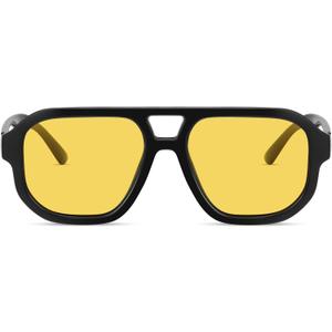 livho Trendy Polarized Square Aviator Sunglasses Women Men Square Eyewear Frame, Retro Sun Glasses for Women Men 2025 Shades (Black/Yellow Tint)