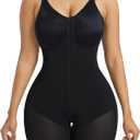 YIANNA Fajas Colombianas Moldeadoras Postpartum Shapewear Tummy Control for Women Butt Lifter Body Shaper with Zipper Crotch (Black, L)