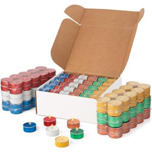 Tealight Candles Bulk Unscented in Colored Aluminum Cups Color Wax for Holiday, Party, Wedding and Home Decoration (Red|Green|Blue|Yellow|Orange|White 120pc)