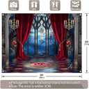 8x6ft Fabric Halloween Vampire Medieval Castle Backdrop Gothic Window Red Curtain Bats Photography Background Haunted House Party Decor Photo Props