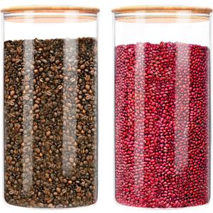 GTJ Large Glass Food Storage Containers with Lids, Glass Canisters 180oz [Set of 2], 1.4 Gallon Glass Jars with Bamboo Lids, Flour Sugar Storage Containers, Airtight Storage Containers for the Kitchen