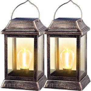UBright Metal Solar Lantern Lights Outdoor Waterproof Hanging Solar Lights for Outside Garden Lights for Patio Yard LED Bulb 2 Pack