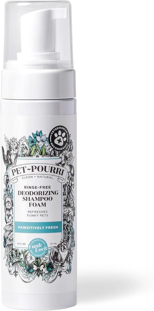 Poo-Pourri Rinse-Free Deodorizing Dry Shampoo for Dogs & Cats  Moisturizing Skin & Coat Soothing Formula - Plant Based Ingredients  Pineapple, Jasmine & Pear  No Rinse Foam Shampoo for Pet Odor