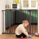 Babelio Metal Baby Gate, PressGuard P7, 29-48" Auto Close Easy Install Pet Gate, Extra Wide Walk Thru Child Safety Gate, Pressure Mounted Dog Gate for Doorways and Stairs, Brown