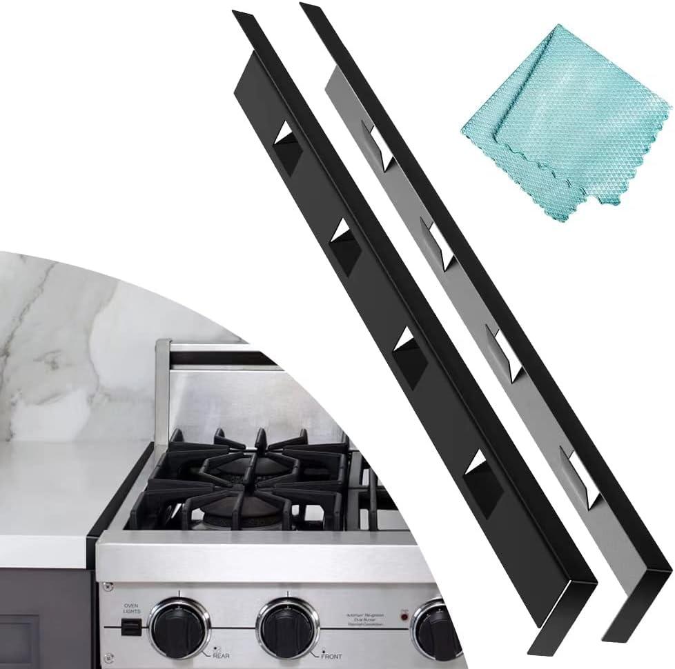 2Pcs Adjustable23'4-26' Stove Gap Cover Range Gap Filler 316 Stainless Steel Counter Trim Kit Between Stove Edge and Counter Don't Melt Like Silicone Heat Resistant and Easy to Clean (black) (26IN)