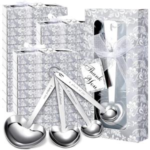 Yinder 50 Set Heart Shaped Measuring Spoons Wedding Favors for Guests Measuring Spoon Favors Gift with Gift Box and Thank You Card for Wedding Bridal Shower Baby Shower Birthday Souvenirs(Silver), 4.3 inches, 4.5 inches, 4.7 inches, 5.1 inches