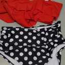 Womens Tankini Swimsuits Ruffled Tank Top Tummy Control Floral Modest Swimwear High Waisted Bikini (Large, Red Polka)