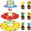 Building Block Cupcake Stand with 24pcs Cupcake Toppers for Blocks Birthday Party Decorations 3 Tire Brick Themed Cupcake Dessert Holder for Building Blocks Baby Shower Party Decor Supplies