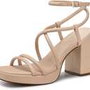 Women Chunky Platform Heels: 3.9 Inch High Heel Prom, Wedding, Party, Square Open Toe Heeled Sandals, Strappy Comfortable Sexy Dressy Heels 7