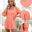 Women Dressy Shirt 3/4 Sleeve Blouse Casual 2025 Fall Fashion Top Square Neck Pleated Loose Fit Business Basic Top (Pink, M)