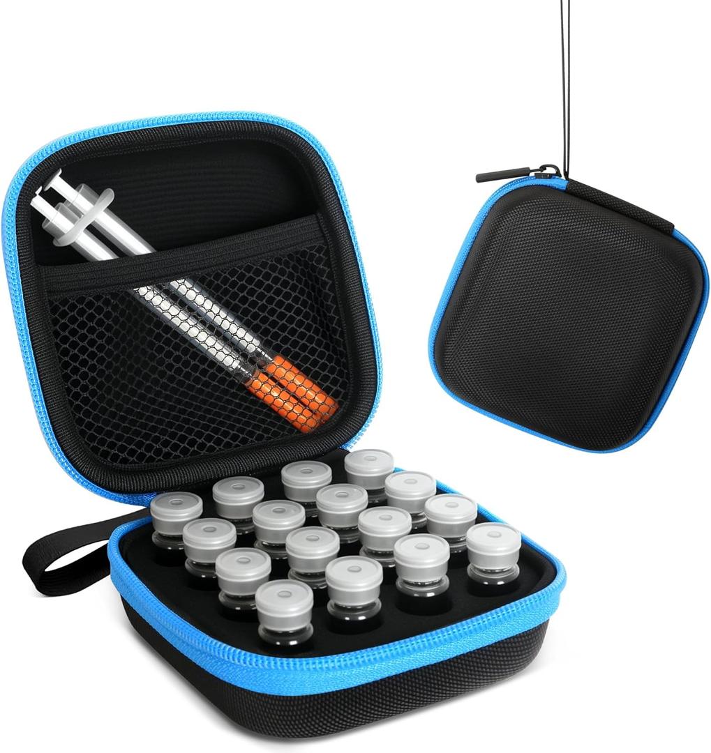 16 Slots 3ml Peptide Case, Insulin Vial Holder, Peptide Storage Case for Fridge and Travel, Fits 1ml 3ml Standard Vials, Diabetic Supplies (Case Only)