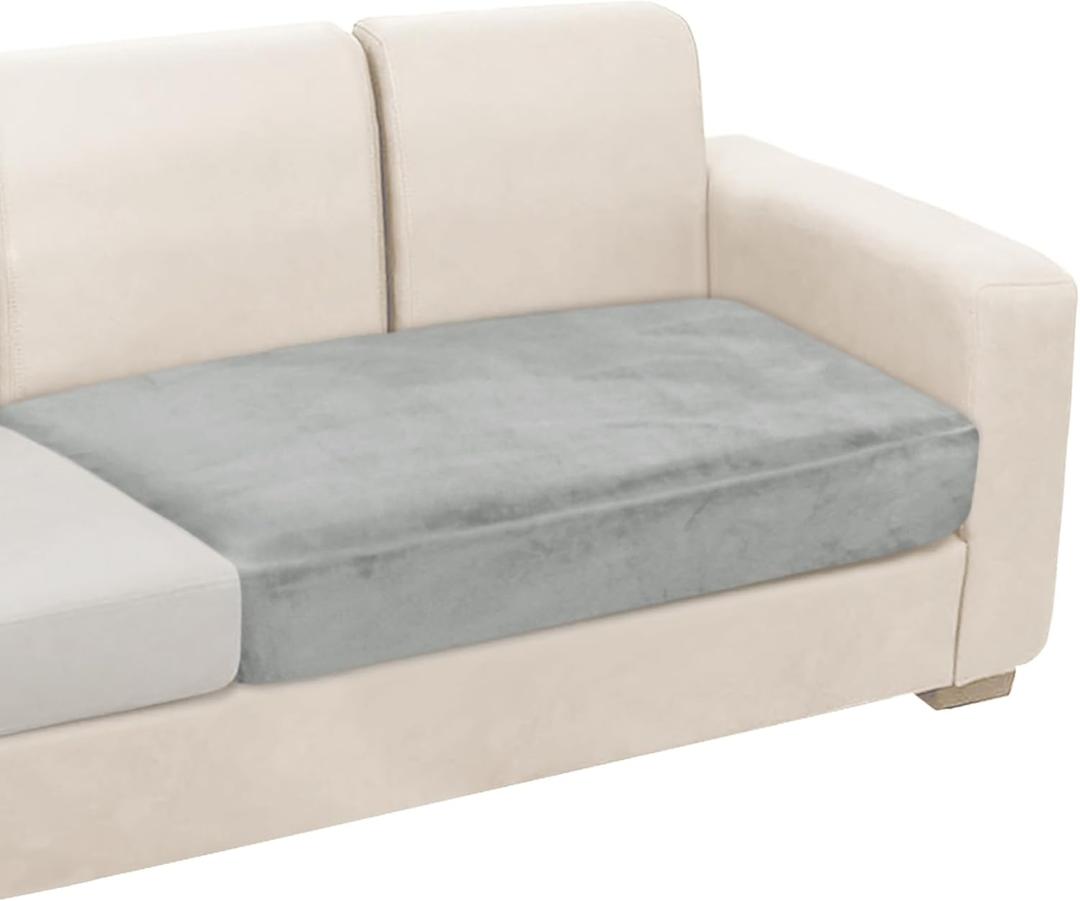 NAISI Couch Cushion Covers 1 Piece Velvet Stretch Loveseat Cover or 2 Seat Sofa Cover Soft Individual Couch Covers for Sectional Sofa(1 PC for 2-Seat Cushion or Loveseat,Light Grey)
