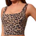 Oalka Women's Square Neck Sports Bra Longline Padded Cropped Yoga Tank Workout Top Camisole, size Medium