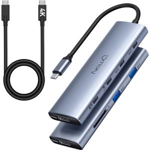 USB C to USBC Hub Dual/Triple Monitor, USBC Splitter 4K@30-60Hz with HDMI, 6 * 10Gbps, 100W PD, SD4.0, Full-Function Type C Port, Docking Station for Windows, Chromos Laptops, with USBC Video Cable