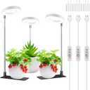 Grow Lights for Indoor Plants, 48 LEDs Full Spectrum Halo Plant Light for Indoor Plants, Height Adjustable Growing Lamp with Detachable Base, 3/9/12Hrs Timer, 10 Brightness, 3-Pack (White-3.4in)