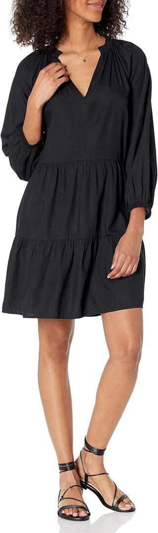 The Drop Women's @Caralynmirand Ruffle-Neck Tiered Mini Dress (X-Large, Black) The Drop Women's @Caralynmirand Ruffle-Neck Tiered Mini Dress (X-Large, Black)