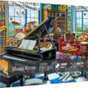 Music Room Puzzles for Adults 1000 Pieces, Pretty Musical Art Jigsaw Puzzles, Funny Cat Dog Puzzles
