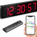 15.2" Large Digital Wall Clock with Seconds, App & Remote Control, Customizable RGB Colors, Alarms, Stopwatch, Countdown, Timer Clock for Home Gym Living Room Office Garage Decor, Black