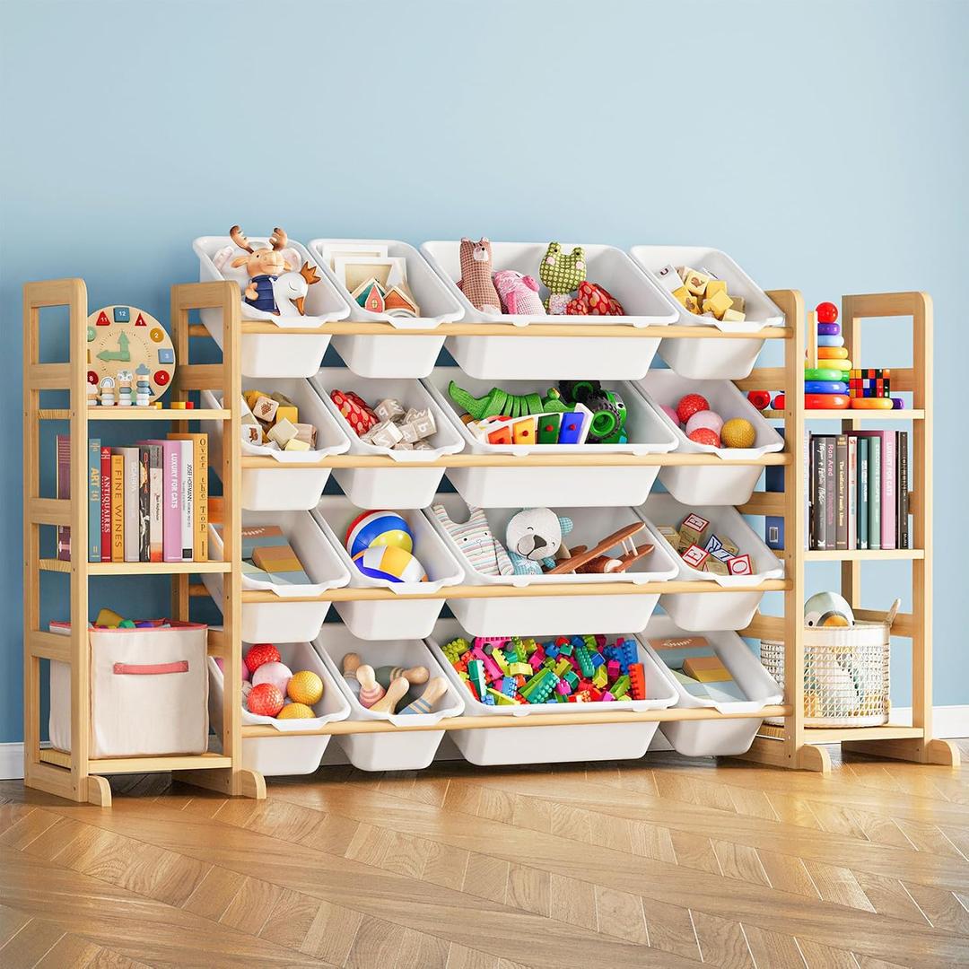 SpaceAid Toy Storage Organizer with 6 Shelves and 16 Bins, Toy Organizers Storage Bookshelf, Kids Bin Shelf Toys Box Bookcase for Bedroom Playroom Organization Room Decor, White