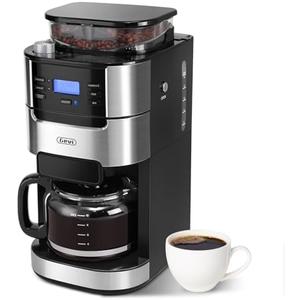 Gevi 10-Cup Drip Coffee Maker with Built-in Burr Grinder & Programmable Timer, 1.5L Water Tank, Auto Keep-Warm, Reusable Filter - Fresh Ground Coffee Machine (Black)