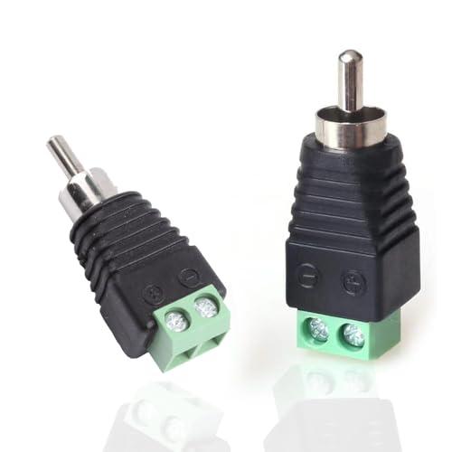 California JOS RCA Cable Audio Adapter, Phono RCA Male Plug to AV Screw Terminal Audio/Video Speaker Wire connectors Solderless Adapter(RCA Male-2pack)