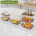 OKZEST 3-Tier Fruit Basket for Kitchen Counter with Banana Hangers, Countertop Organizer Fruit Bowls with Wood Top, Fruit Storage Basket Stand for Storage Potato Onion Bread Snack Fruit Veggie