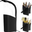 ANEMEL Black Travel Makeup Brush Holder, Organizer Bag Cosmetic Zipper Pouch Portable Dust-Free Stand-Up Toiletry Stationery
