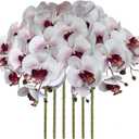FagusHome 32 Inch Artificial Phalaenopsis Flowers 6 Pcs Artificial Orchid Flowers Stem Plants for Home Dcor (White and Purpleline)