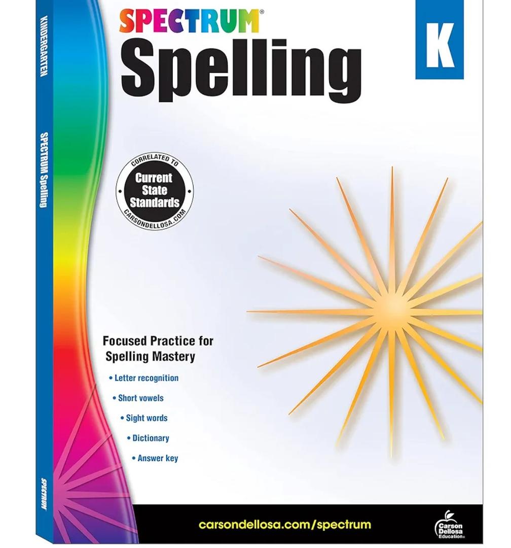Spectrum Spelling Kindergarten Workbooks, Ages 5 to 6, Kindergarten Spelling, Phonics Activities With Alphabet Letters, Sight Words, Vowels, and Dictionary Skills - 128 Pages  9 Books
