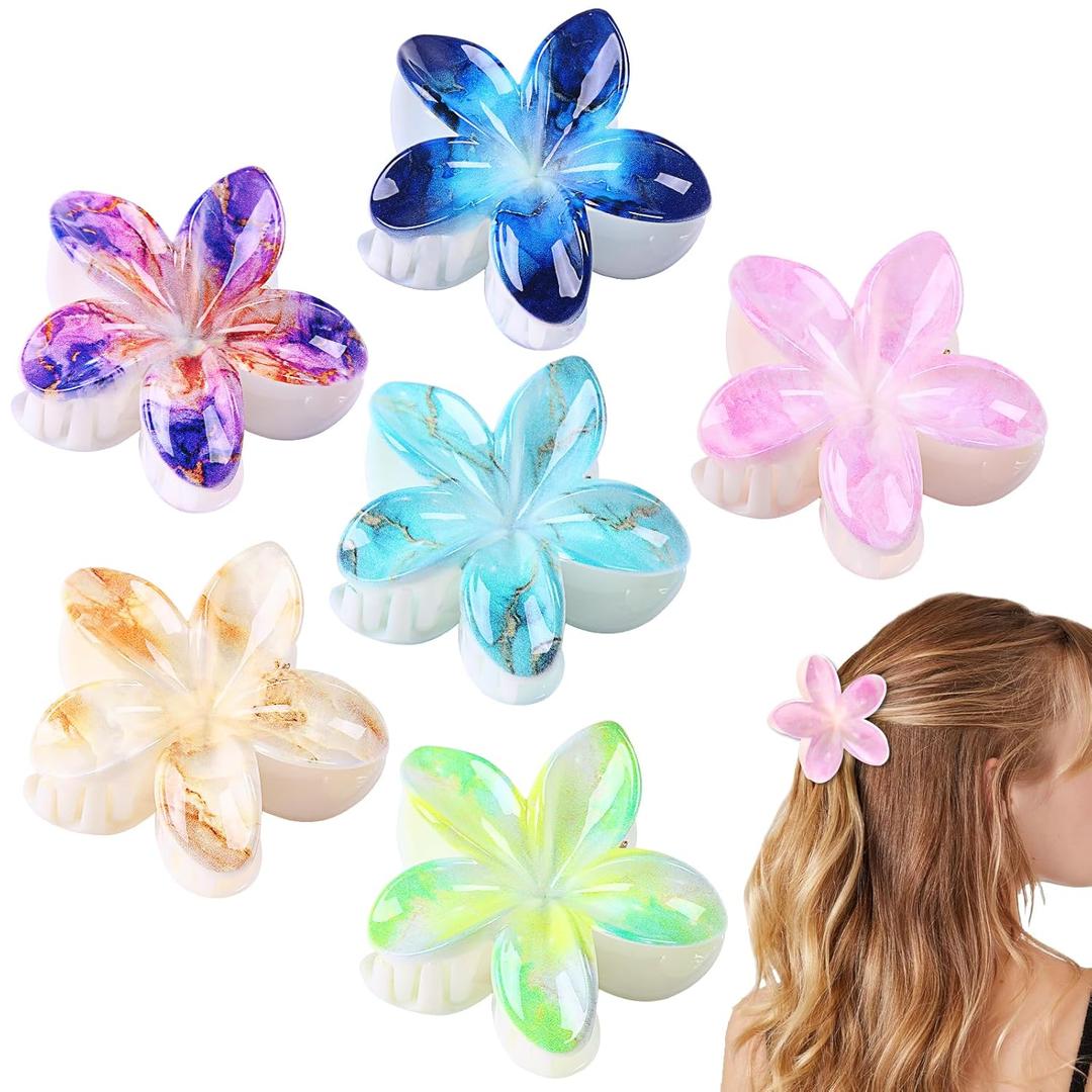 2 x 6 PCS Hawaiian Plumeria Flower Hair Clips for Women - Cute Floral Hair Claw Clips for Girls, Non-Slip Decorative Hair Accessories for Thick Hair, Beach Tropical Gifts for Women