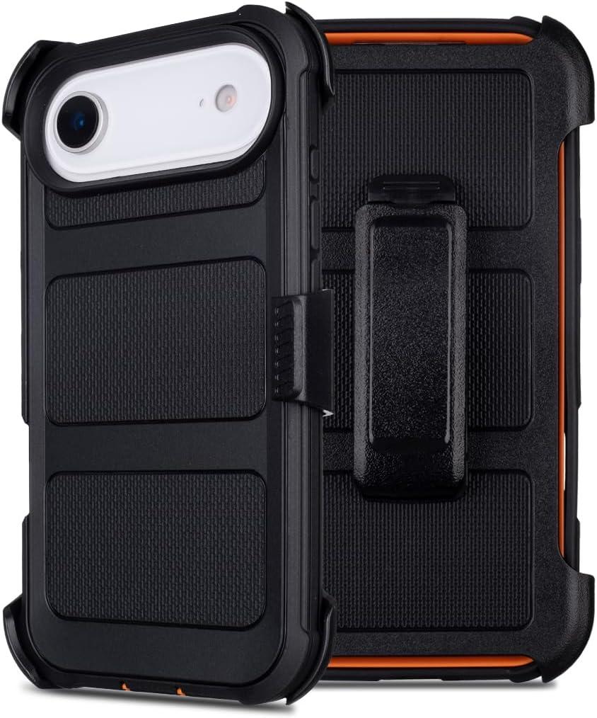 for Defender Phone Case iPhone 17 Air Case with Belt Clip, for Shockproof iPhone 17Air PhoneCase Rugged, 2 Layers of Sturdy for Heavy Duty, Military-Grade Cover for iPhone17Air Cases Black & Orange