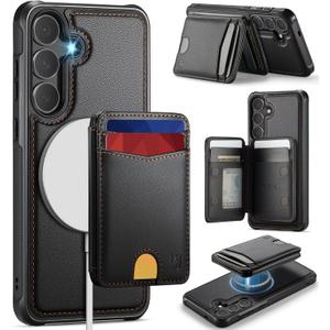 for Samsung Galaxy S25 FE Case Wallet Compatible with Magsafe, RFID Blocking Magnetic Card Holder 2 in 1 Detachable Kickstand Shockproof Phone Case for Galaxy S25 FE 6.7" Black