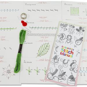 Perforated Embroidery Stitch Cards Kit for Beginners to Learn 12 Essential Stitches, Creative Hand Sewing Embroidery Guide Cardstock with Matched Needles Floss Manual Gifts for Home School Projects