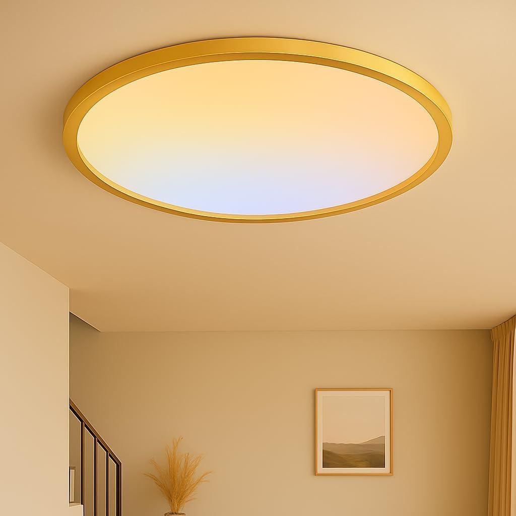 MOONSEA 20 Inch Flush Mount LED Ceiling Light Fixture 42W, 4200LM Dimmable 3000K/4000K/6500K 3 Color Selectable, Low Profile Ceiling Lamp for Kitchen Bedroom Hallway, Gold