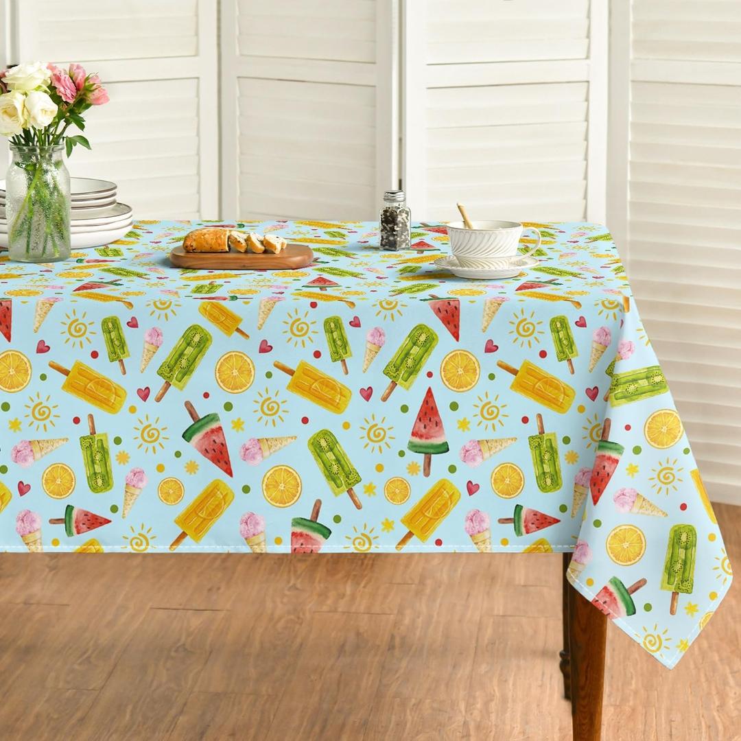 Horaldaily Summer Tablecloth 60x104 Inch Rectangular, Tropical Popsicle Ice Cream Orange Sunshine Blue White Washable Seasonal Table Cover for Party Picnic Dinner Decor