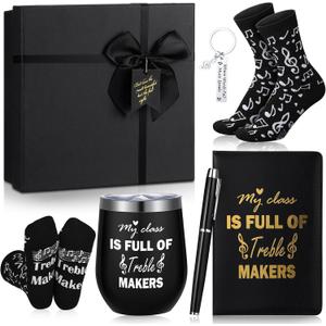 Reallnaive 6 Pcs Music Band Teacher Gift for Men My Class Is Full of Treble Makers 12 oz Stainless Steel Cup Socks Keychain Pen Notebook Box for Teacher Appreciation Day Musicians Musical Lovers Gifts