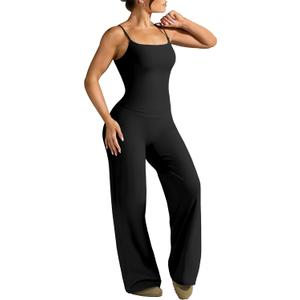 OMKAGI Workout Sets for Women Padded Tank Tops Matching Straight Leg Yoga Outfits (Black, XS)