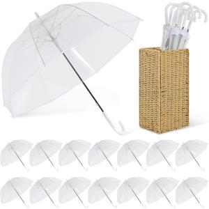 Aodaer 15 Pcs Clear Wedding Umbrellas Bulk, 36 Inch Transparent Bubble Umbrella with Storage Box Large Dome Windproof Stick Umbrellas for Rain Wedding Bridal Party Supplies Photography Props