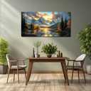 JuhaiArt Mountain Lake Canvas Wall Art Landscape Picture Artwork Gold Wall Decor for Living Room Bedroom Office Sunset Poster 24" x 48"