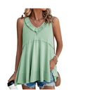 AlvaQ Womens Summer V Neck Tank Top Loose Fit Flowy Shirt Casual Ruffle Sleeveless Tops, XL