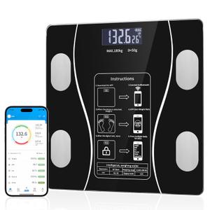 Digital Bathroom Scale with Bluetooth, Accurate Body Composition Measurement, Muscle Mass, BMI, and Body Water Analysis - Black