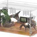 Reptile Terrariums with Temperature Hygrometer, 15.7"x9.9"x7.1" Acrylic Breeding Box Terrarium Cage Tank for Small Reptiles, Insects, Home Office (Terrestrial)