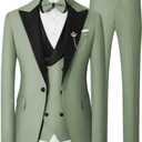 Mens 3 Piece Tuxedo Suit Slim Fit Wedding Prom Dinner Tuxedo for Men Double Breasted Suits Set with Bow Tie (Small, Sage Green)