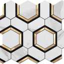 Soulscrafts 5-Sheet Peel and Stick Backsplash Tile 3'' Hexagon PVC White Marble Stone with Gold Metal Self-Adhesive Mosaic Decor Sticker for Kitchen Wall Tile Bathroom
