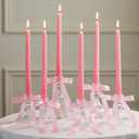 Mumufy 6 Set Pink Bow Candles Coquette Taper Candles with Candle Holder Bow Candlestick Holder Table Centerpieces Decorations Pink Gifts for Coquette Bachelorette Bridal Wedding Birthday Party