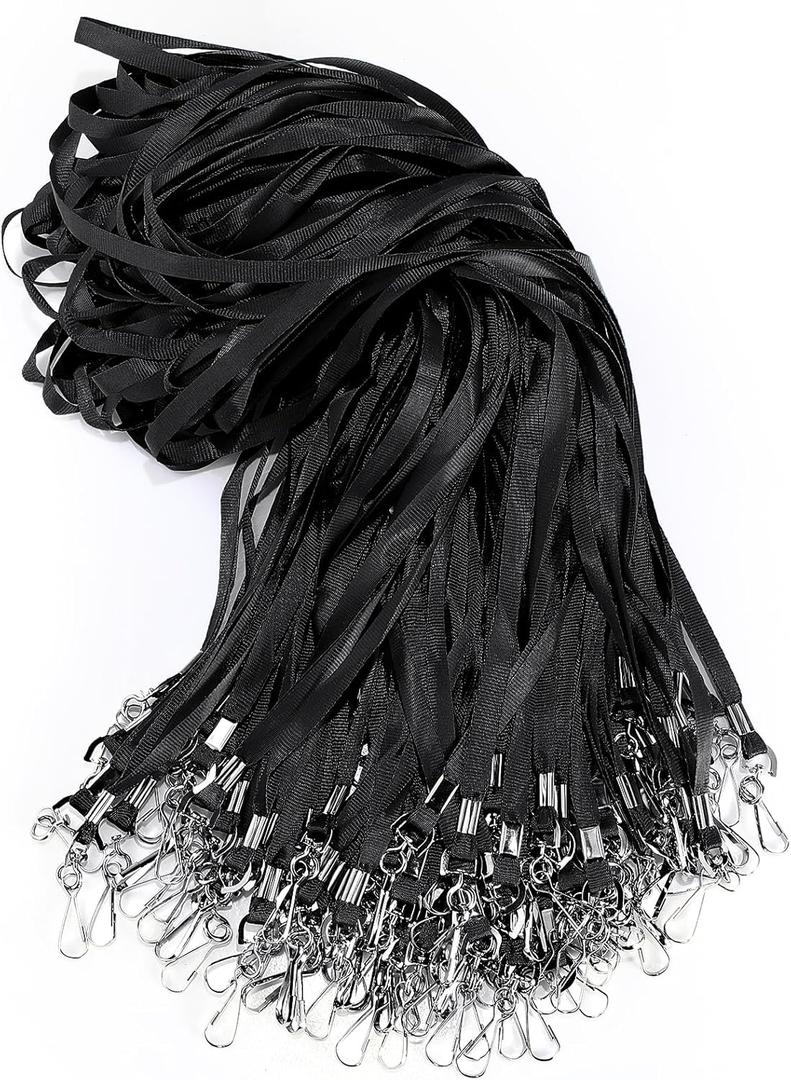 Epakh 200 Pcs Lanyards for ID Name Badge Holder Neck Lanyard Flat with Clips Neck Straps for Office School Nurse (Black)